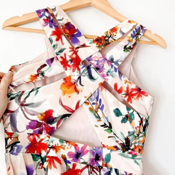 Adelyn Rae Floral Asymmetrical Criss Cross Back Vanessa Midi Dress Sz XS - Picture 9 of 12